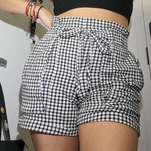Mango black and white checkered shorts